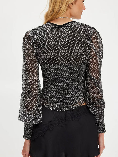 Free People Dottie Printed Long Sleeve - Black Combo