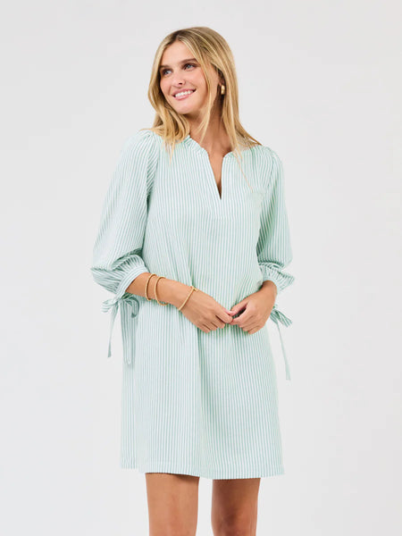 Lainey Dress- Seafoam + White Seersucker
