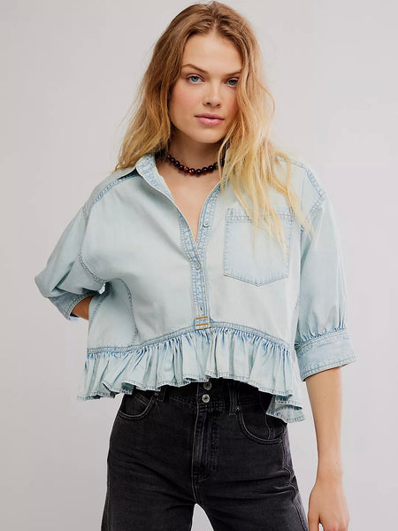 Free People Bailey Denim Shirt - Light Tint Wash