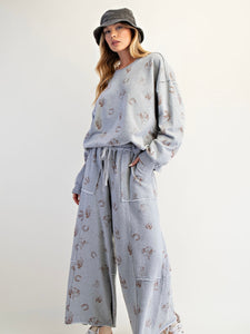 Western Printed Sweatpants - Grey