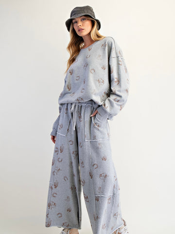 Western Printed Sweatpants - Grey