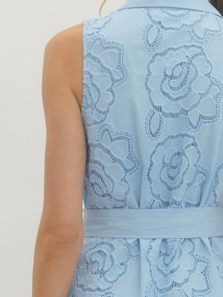 Entro Woven Collared Mini Dress - Blue