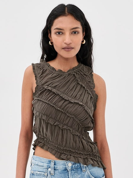 Free People Pink Sands Smocked Top - Chocolate