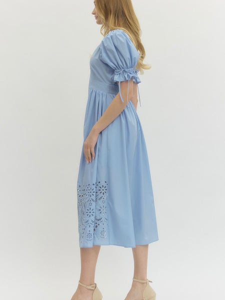 Entro Puff Sleeve Midi Dress - Light Blue