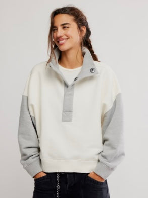 Free People Colorblock Timeless Pullover - Heather Grey Combo