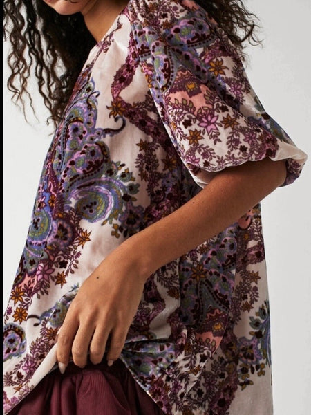 Free People Maye Printed Velvet Tunic - Ivory Combo