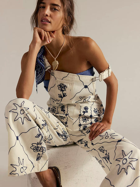 Free People Rising Sun Overalls - Solar Ecru