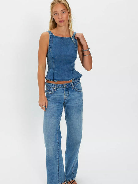 Free People Sunfaded Denim Top- Steel Blue