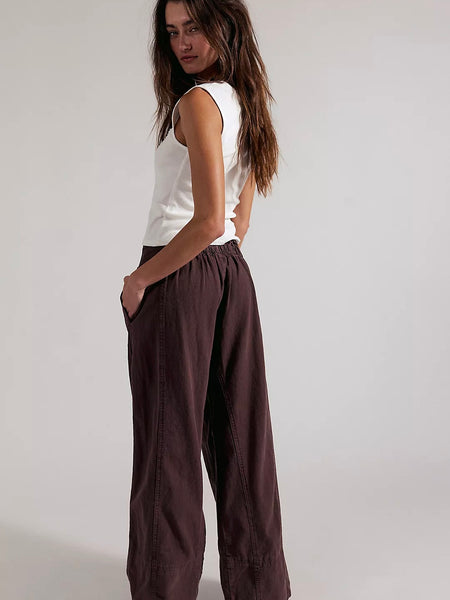 Free People Day’s End Linen Pull-On Pants - Double Espresso