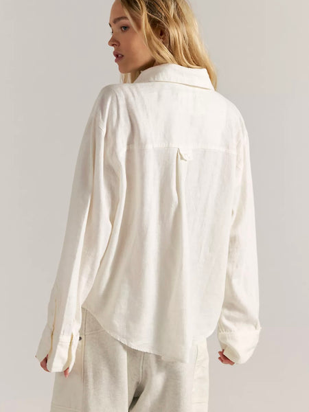 Free People Laurel Linen Button Down Top - Clean Ivory