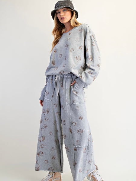 Western Printed Sweatshirt - Grey