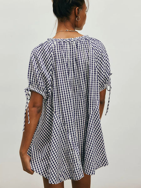 Free People Farley Gingham Tunic - Navy Combo