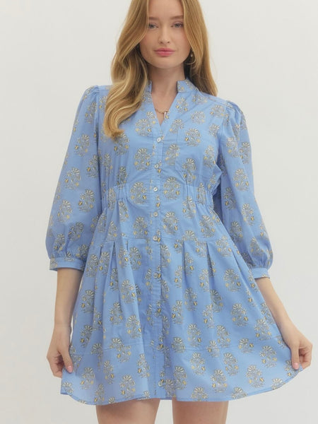 Entro Floral Mini Dress - Blue