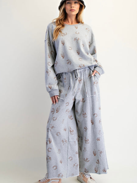 Western Printed Sweatpants - Grey