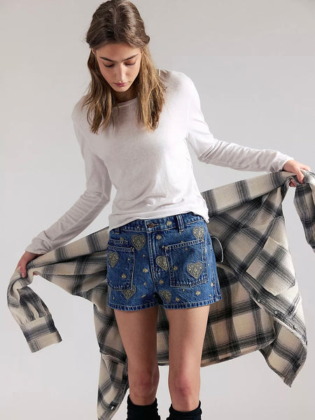 Free People Bettie Embroidered Sailor Shorts - Be Mine