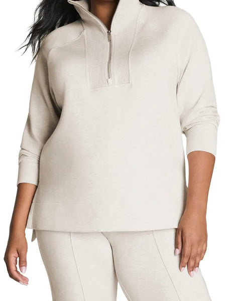 SPANX AirEssential Brushed Half Zip - Heather Cream