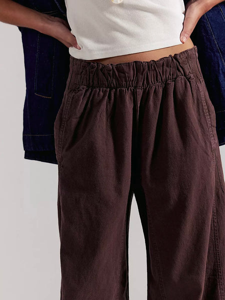 Free People Day’s End Linen Pull-On Pants - Double Espresso