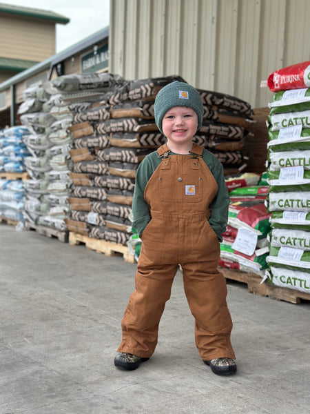 Kid's Carhartt Insulated Canvas Bib Overalls- Carhartt Brown