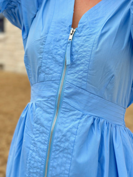 Entro Puff Sleeve Midi Dress - Light Blue