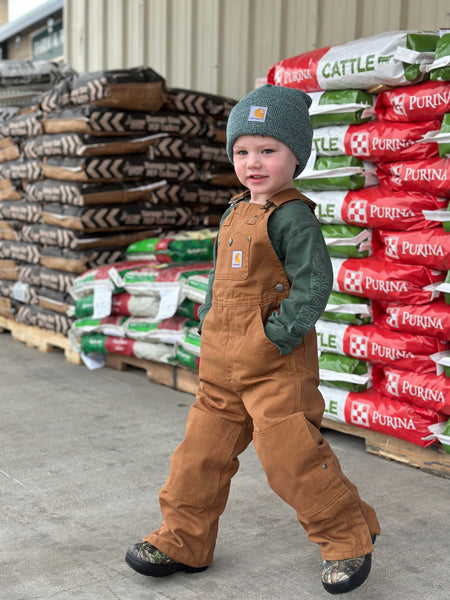 Kid's Carhartt Insulated Canvas Bib Overalls- Carhartt Brown