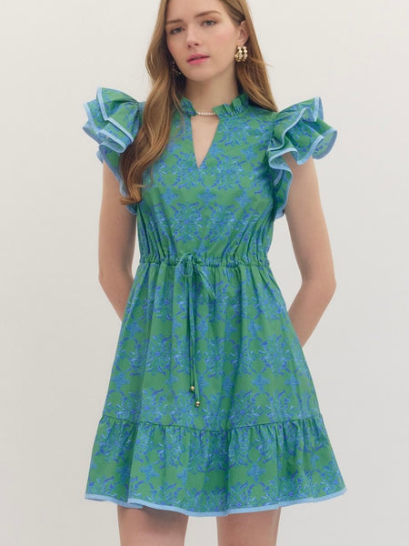 Floral Flutter Sleeve Mini Dress