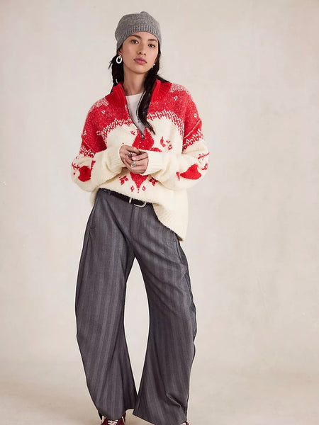 Free People Mythical Knit Sweater - Vanilla Scarlet Combo