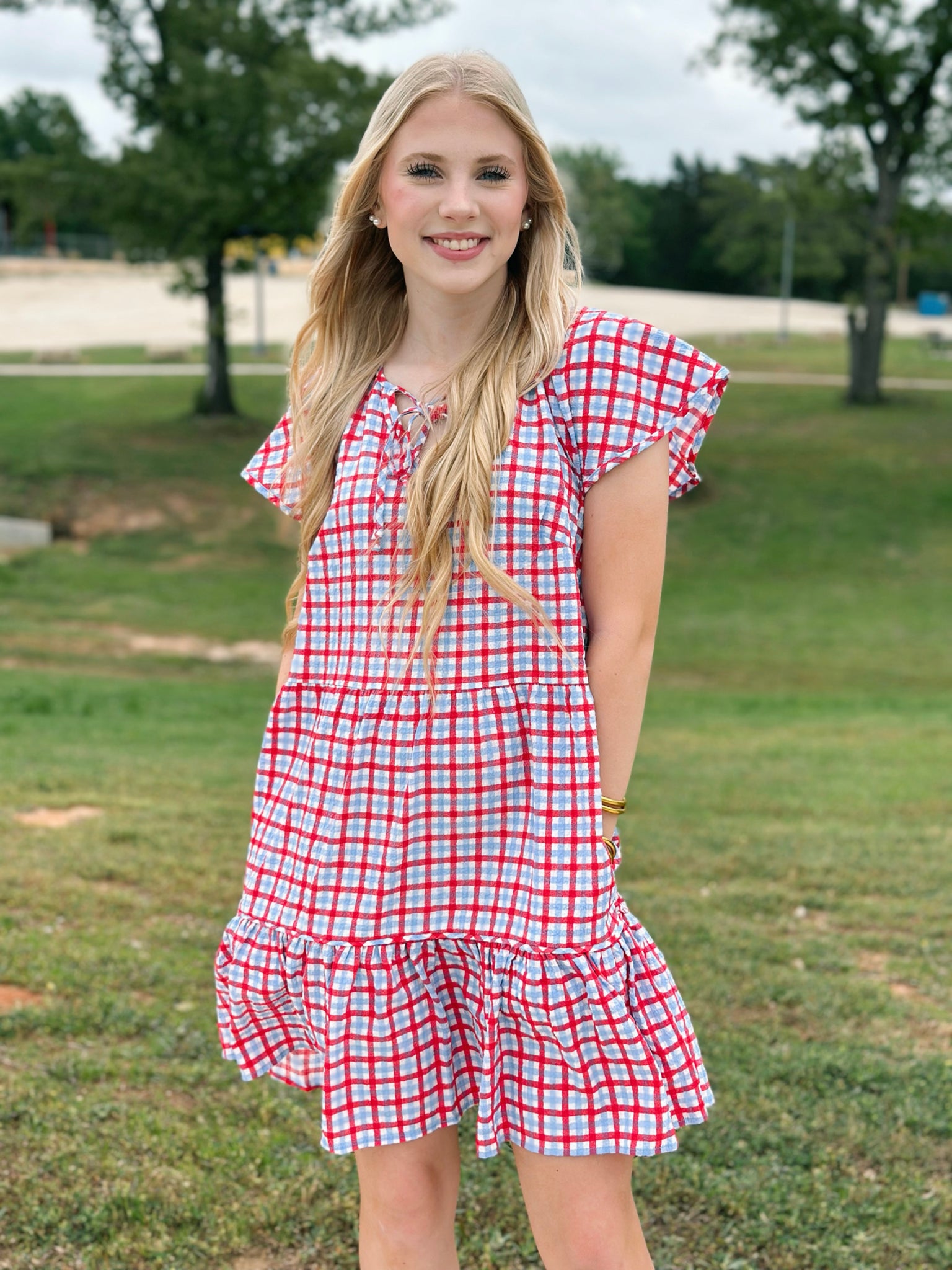Red & Blue Gingham Mini Dress