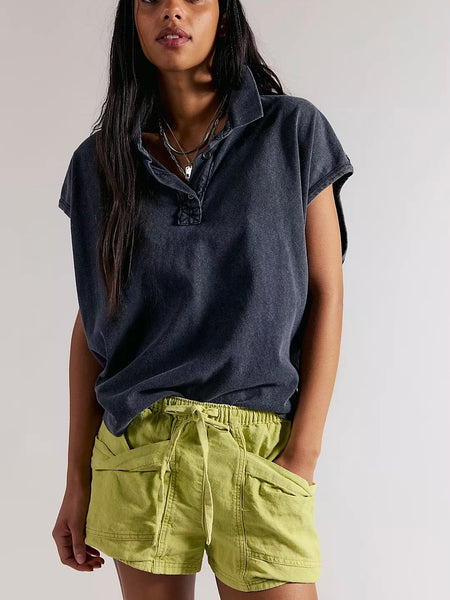 Free People Good Fortune Linen Shorts  - Warm Olives