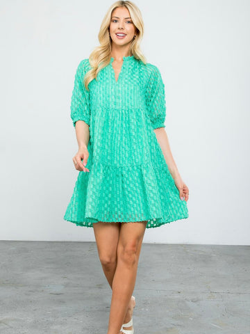 Sheer Checkered Fringe Dress- Green