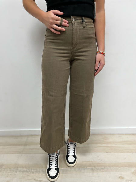 OAT Olive Wide Leg Crop Pants