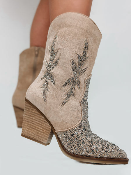 Lux Rhinestone Boots- Taupe