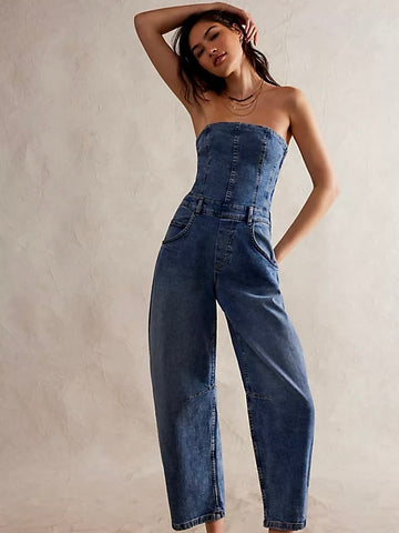 Free People We The Free Je Suis Pret Barrel Jumpsuit - Petit Blue
