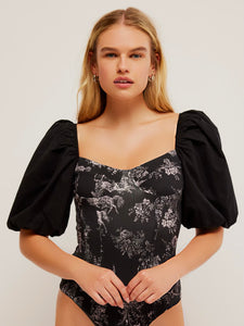 Free People Prairie Rose Bodysuit- Black Combo