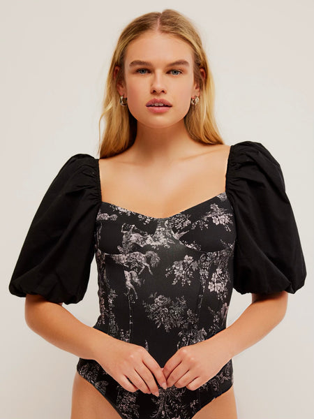 Free People Prairie Rose Bodysuit- Black Combo