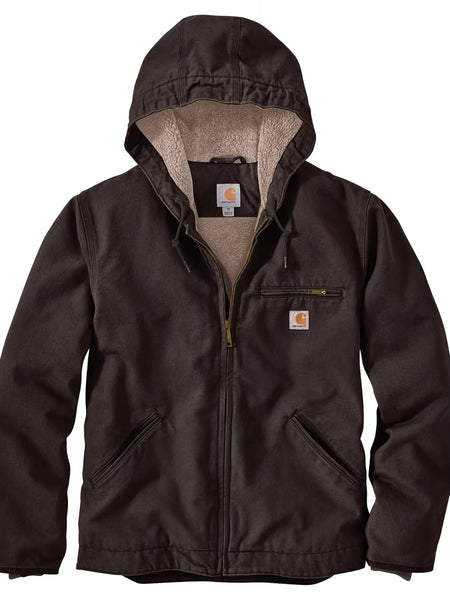 Carhartt Men's Sherpa Lined Jacket Relaxed Fit Washed Duck - Dark Brown