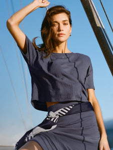 ZSupply Sway Texted Slub Cropped Tee - Worn Blue
