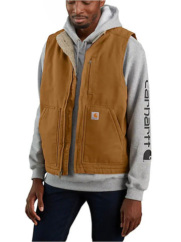 Carthartt Men’s Mock-Neck Sherpa-Lined Vest - Loose Fit - Washed Duck - Carthartt Brown