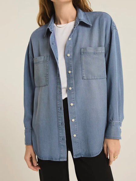 ZSupply Colbie Chambray Top - Sun Bleached Indigo