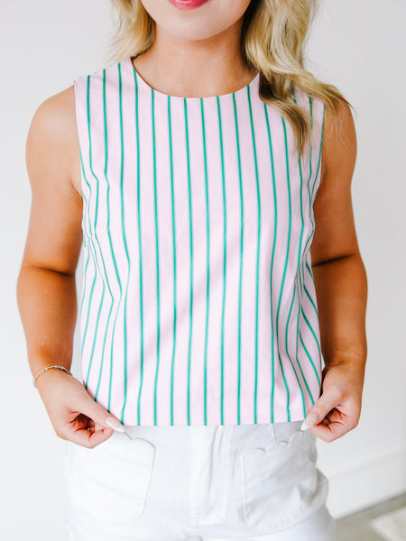 Laura Sleeveless Stripe Top- Pink/Green