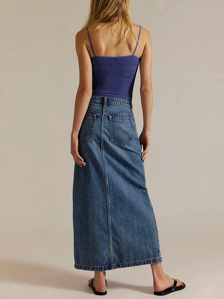 Free People Nothing Better Denim Maxi Skirt - Little Things
