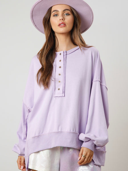 Contrast Henley Sweatshirt Lavender
