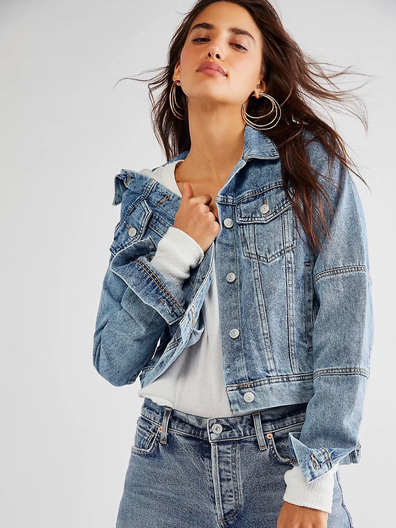 Free People Rumors Denim Jacket- Light Indigo