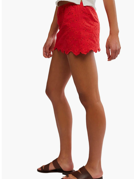 Eyes On You Floral Eyelet Embroidered Miniskort- High Risk Red