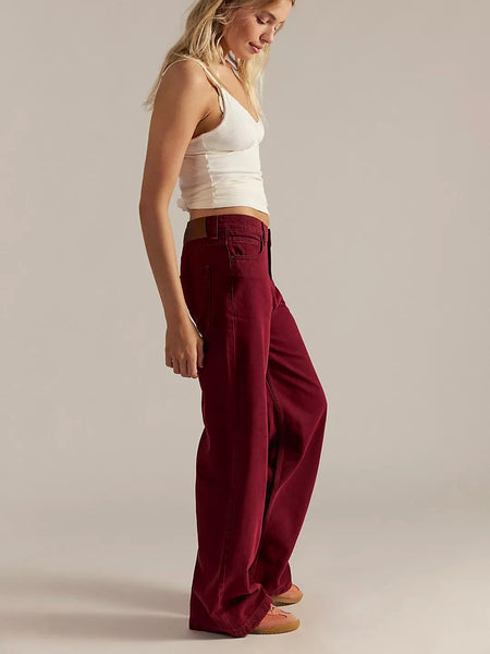 Free People Stride Straight 'n Wide Jeans - Syrah