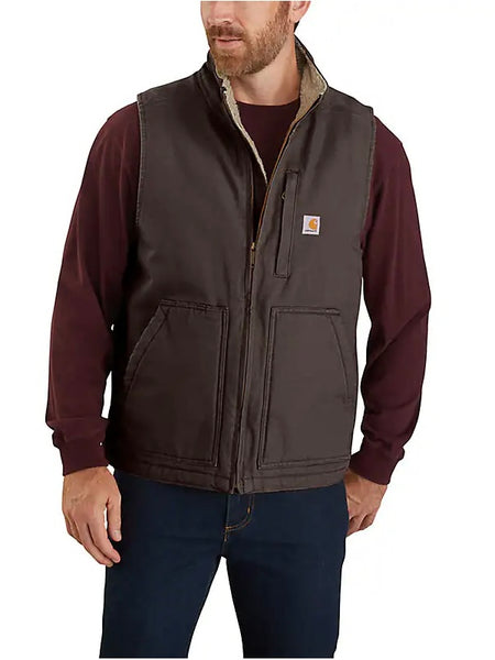 Carthartt Men’s Mock-Neck Sherpa-Lined Vest - Loose Fit - Washed Duck - Dark Brown