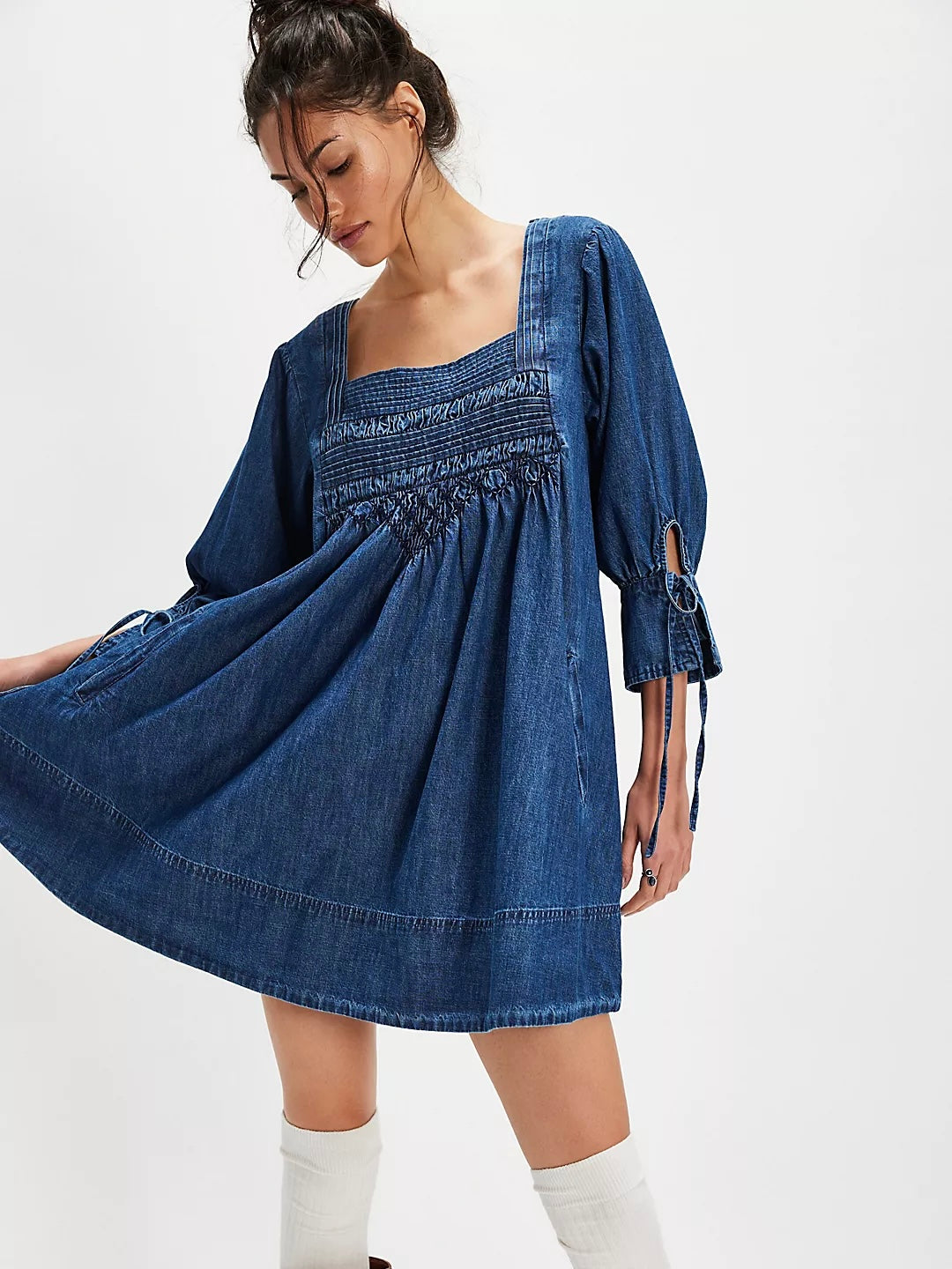 Free People Sonora Denim Mini Dress - Midnight Rinse