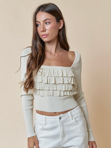 Ruffle Detail Square Neck Sweater Top