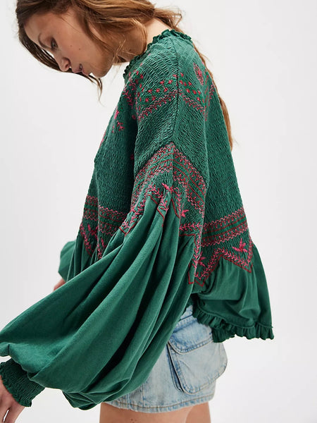 Free People Holly Knit Long Sleeve - Green Combo