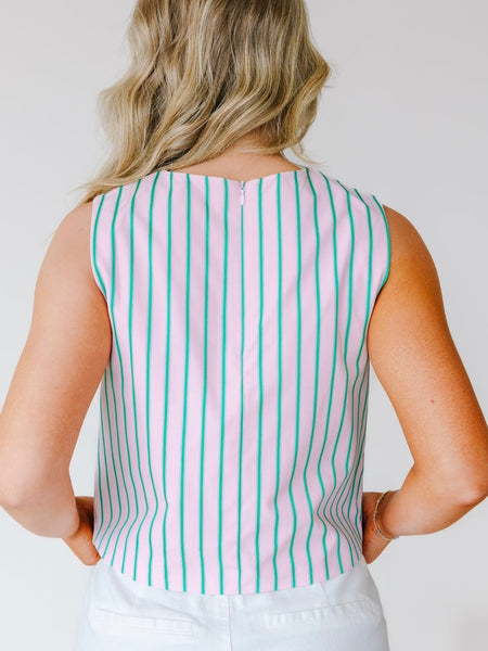 Laura Sleeveless Stripe Top- Pink/Green