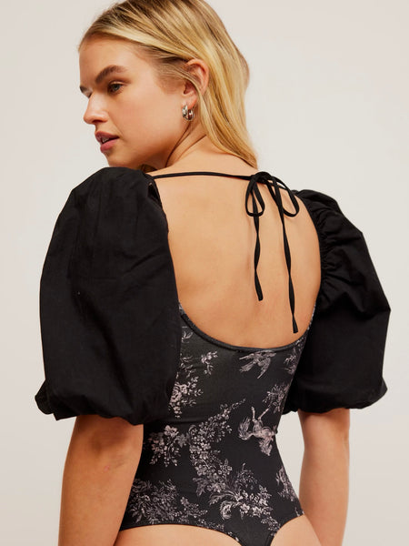 Free People Prairie Rose Bodysuit- Black Combo